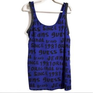 GUESS Women’s Size Medium Blue Black Tank Top All Over Print Sleeveless